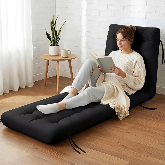 Vercraft Long Floor Cushion Large Floor Cushion with Brushed Cotton 74.8 x 27.5 x 3.15 in Jumbo Lounger Pillow for Outdoor Indoor Bay Window Meditation Yoga Reading Sleeping(1 Pc,Black)