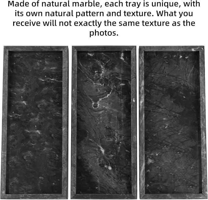 Marble Bathroom Vanity Tray, Natural Luxury Vanity Home Kitchen Bathroom Table Tray, Stone Decorative Countertop Dresser Trays for Key Coffee Perfume Jewelry Makeup (Black, 12"x 5" x1.2")