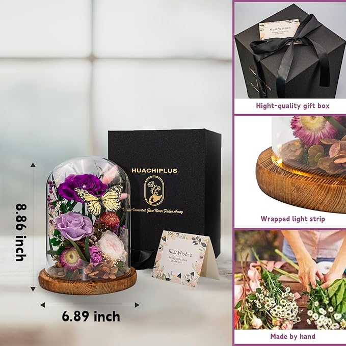 Forever Gifts for Mom: Big Flower Big Love-Mothers Day Flowers for Mom Wife Grandma-Eternal Flower with Butterfly-Flowers for Delivery Prime on Anniversary Valentines Birthday (Purple)