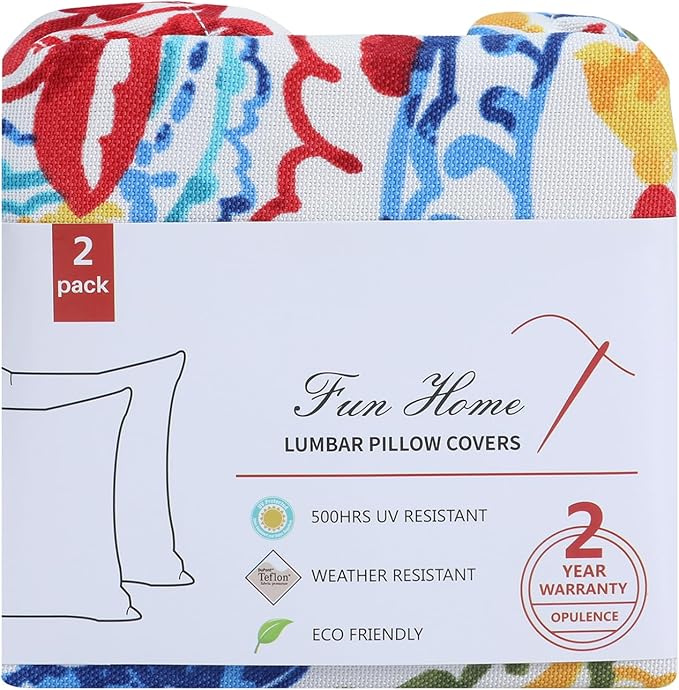 Waterproof Outdoor Lumbar Pillow Covers Set of 2,Home Decor for Garden Patio Furniture,Couch,Sofa 12"x20" Inch Decorative Pillows Cover Only,NO Insert(Phoenix)