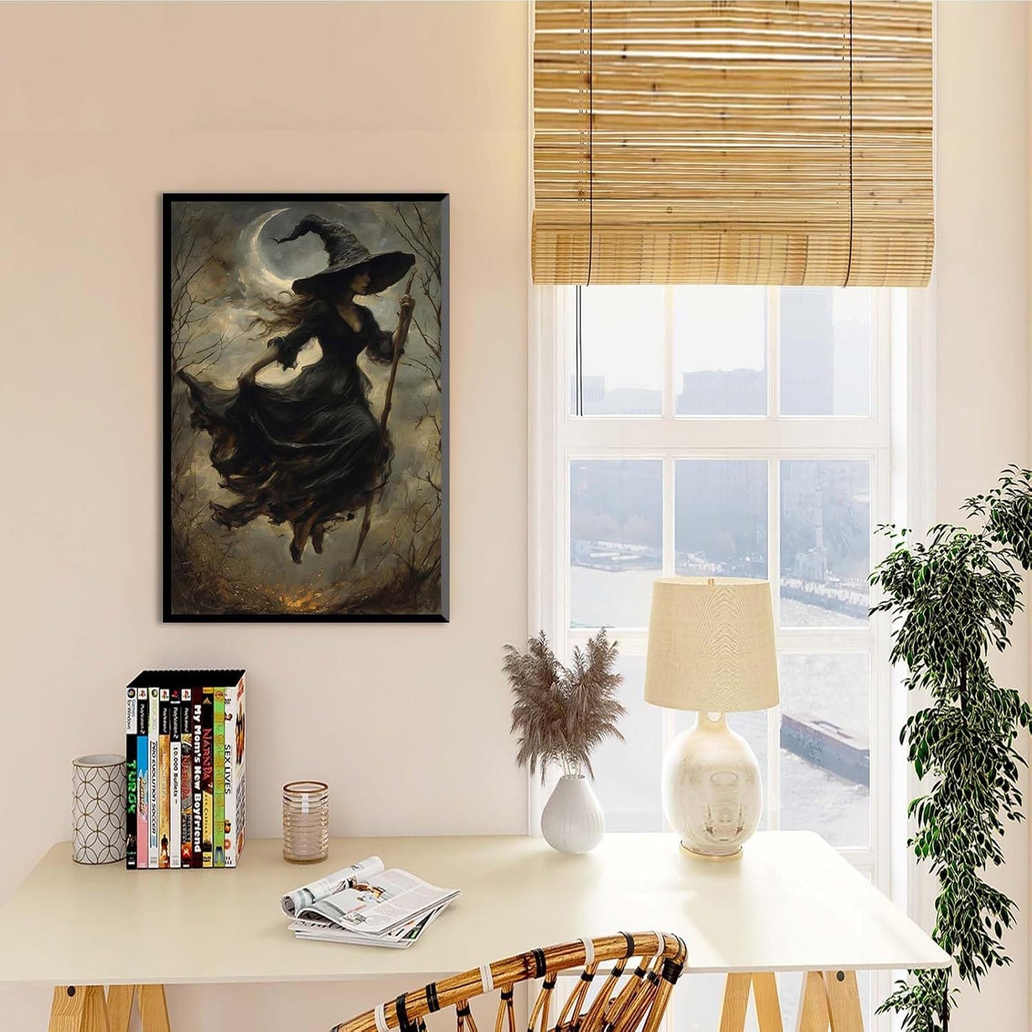 JFHCQJPK Witch in the Forest Halloween Print Wall Art Poster Witch Decor Vintage Print Dark College Wall Art Victorian Gothic Room Decor Canvas Wall Print8x12in Metal blackFramed