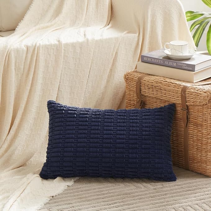 Fancy Homi 4 Packs Decorative Throw Pillow Covers for Living Room Couch Bed, Modern Farmhouse Boho Home Décor Accent Cushion Case, 20" x 12" (Pack of 4), Navy Blue