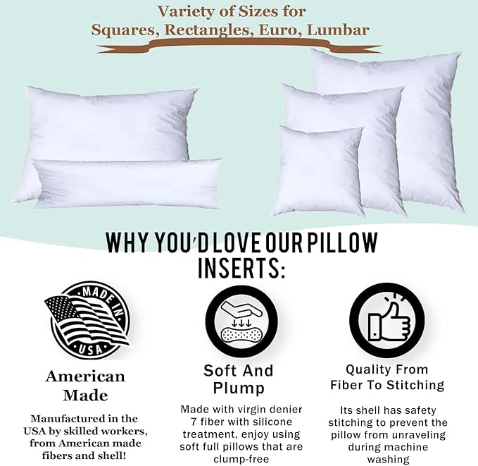 Pillowflex Premium Polyester Throw Pillow Insert - 13x13 - Ultra Soft Small Square Throw Pillow, Couch Sham, Lumbar, Back, Sofa - Machine Washable - Decorative Accent Form - 1 Soft Pillow