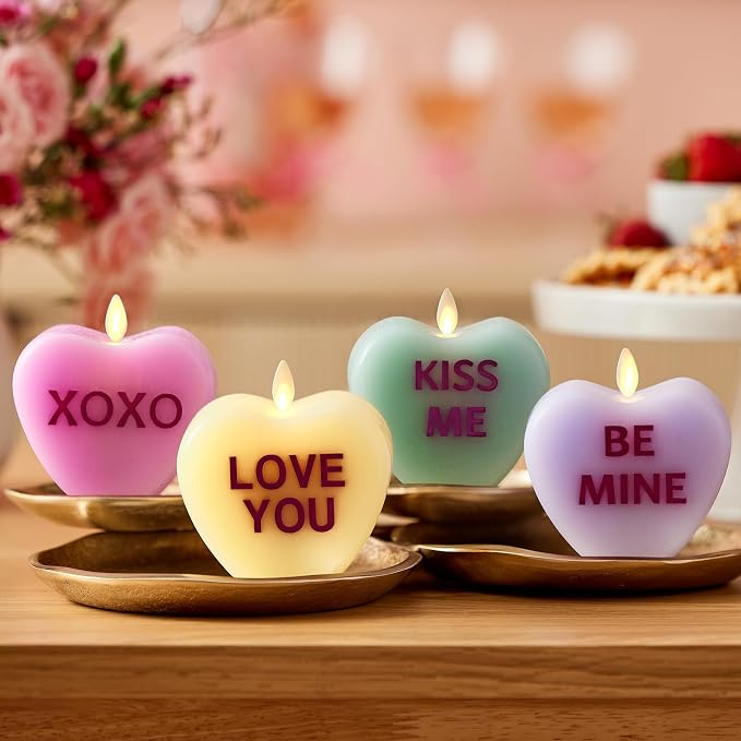 Luminara Candy Heart XOXO Pastel Orchid Candle- Flameless Real-Flame Romantic Battery Operated LED Decor- Valentine's Day Collection- 3.5" x 4.5"