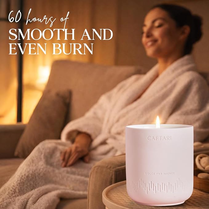 CAFTARI Dolce Far Niente Scented Candle for Women & Men | Rose and Sandalwood | Non Toxic Candle | Premium Soy Coconut Wax Blend | Vegan Aromatherapy | Elegant Ceramic Jar | Luxury Gift | 10.5 oz