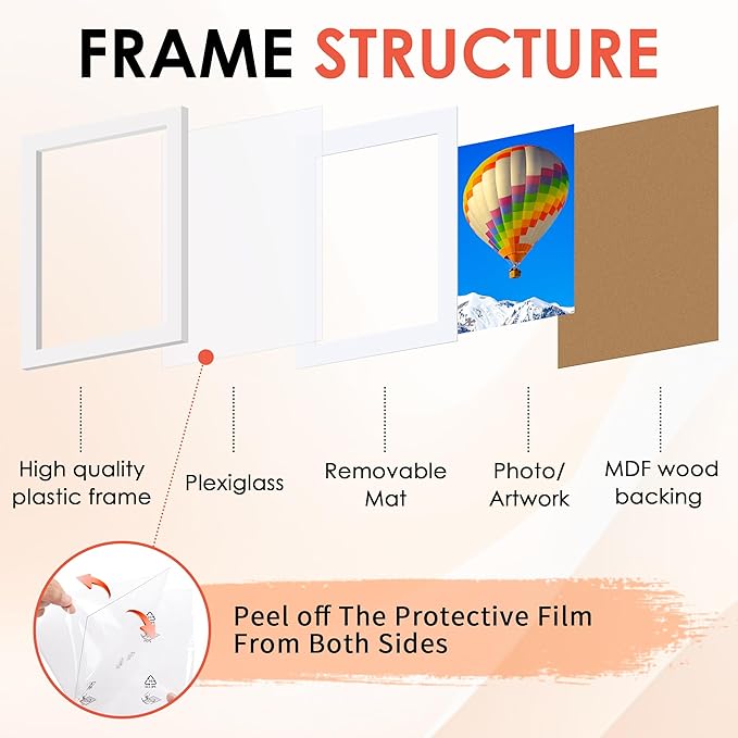 FIXSMITH 5x7 Picture Frame Set of 6, White Photo Frames Bulk with HD Plexiglass, Display Pictures 4x6 with Mat or 5x7 Without Mat, Multi Picture Frames Collage for Tabletop or Wall Display