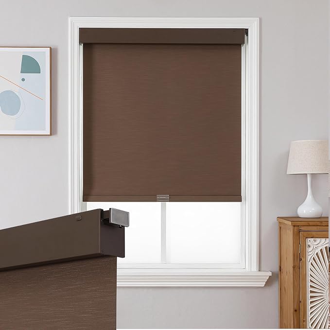 Joydeco No Drill Blackout Shades, Free-Stop Cordless Roller Shades, UV Protection, Thermal Insulated Blinds for Indoor Windows, Easy Install Window Blinds for Home and Office (Coffee, 33" W X 75" H)