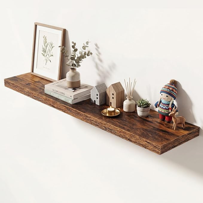 Dreamland 48 Inches Floating Shelves for Wall,9.3" Deep Long Floating Shelves Set of 1,Large Display & Storage Shelf,Wall Shelf for Bathroom Bedroom Living Room Kitchen Office,Rustic Brown