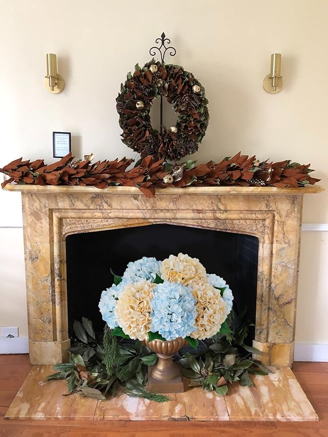 ZYTUYO 5 Pcs White & Light Blue Silk Hydrangeas Artificial Flower Boho Dried Touch 20'' Faux Hydrangeas for Indoor Home Decor Kitchen Living Room Outdoor Porch Wedding Flower Arrangement