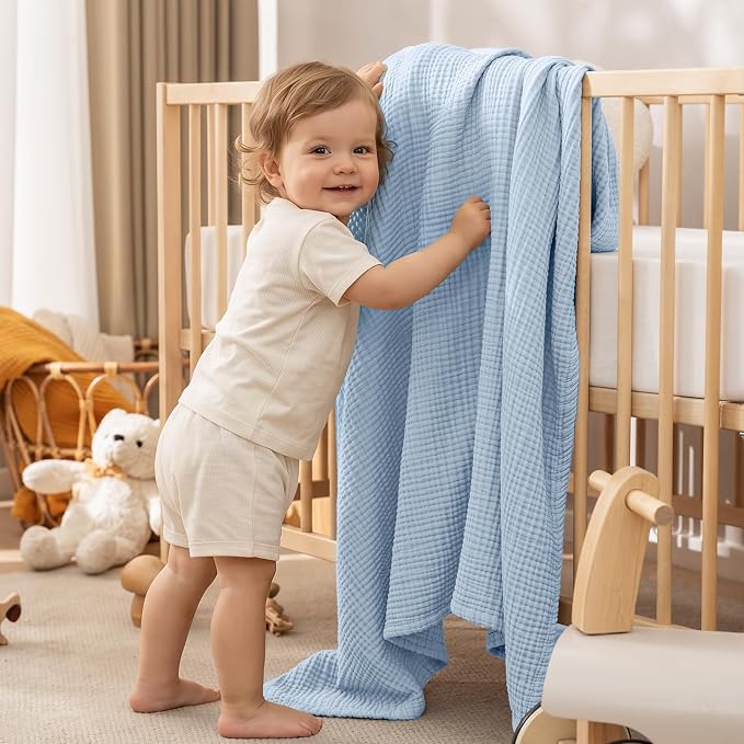PHF 100% Cotton Muslin Blanket Twin XL Size 66"x90", 4-Layer Lightweight Gauze Throw, Breathable Cloud-Soft Minimalist Blanket for Bed, Couch, Camping & Baby, Ancient Water, Ideal Gift