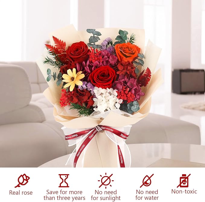 Flowers for Delivery Prime Preserved Flower Bouquet That Last 3-5 Years Real Forever Rose Bouquet for Her Women Wife Grandma Girlfriend Anniversary Birthday Mothers Day Gifts for Mom,Red