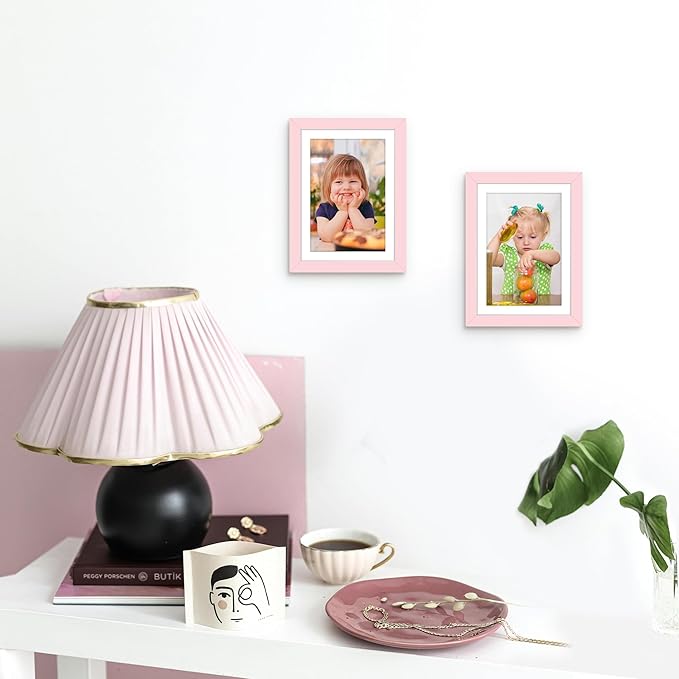 Picrit 5x7 Picture Frame Set of 12, Display 4x6 with Mat or 5x7 without Mat, Photo Frames for Wall Mounting or Table Top Display, Pink