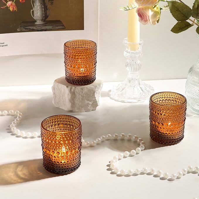 36pcs Amber Votive Candle Holders, 2x2.5in Vintage Glass Small Tea Light Candles Holders for Home Decor, Tealight Candle Holder Decor for Wedding Centerpieces Baby Shower