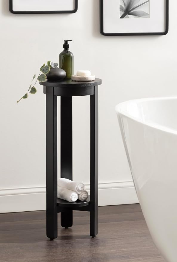 Kate and Laurel Foxford Modern Tiered Round Drink Table, 12 x 12 x 30, Black, Transitional Two-Tier Circle Plant Stand for Use as Living Room Pedestal Table or Small Bedroom Nightstand