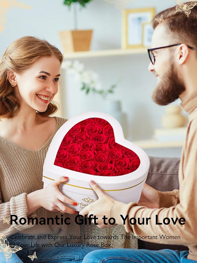 Eterfield 27 Forever Flowers in Heart Shape Box, Preserved Roses that Last a Year Preserved Flowers Birthday Gifts for Her Mom Women Wife Anniversary Valentines Day Mothers Day Christmas, Red