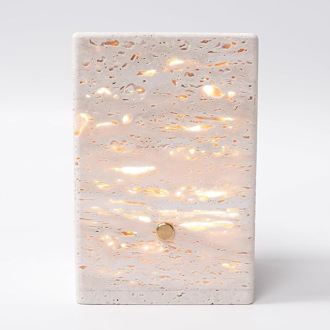 Sissi & yaya Marble Mood Light, Three Color Dimmable LED Accent Light, Natural Quality Travertine, Nightstand and Home Decor, Holiday Gift, Special Occasion. (Square Lamp - Large)