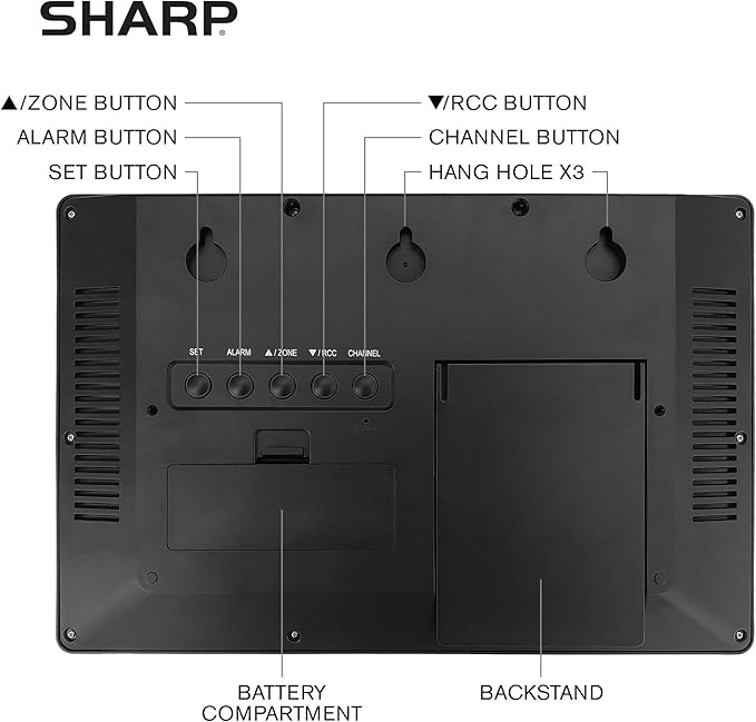Sharp Atomic Clock - Never Needs Setting! –Easy to Read Numbers - Indoor/Outdoor Temperature, Wireless Outdoor Sensor - Battery Powered - Easy Set-Up (4" Numbers)