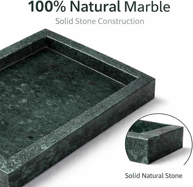 Natural Green Marble Tray, 12" x 8", Rectangular | Stone Organizer, For Bathroom, Kitchen, Vanity, Desktop, For Coffee Table, Dresser, Nightstand