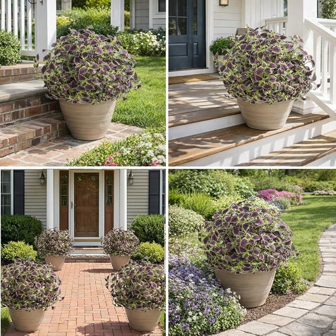 florisso Artificial Greenery Plants Outdoor, 5 Pcs Faux Coleus Plants UV Resistant Silk Plants with Stems, Fake Plants for Outside Garden Patio Hanging Planter Pathway Front Porch Decoration(Brown)