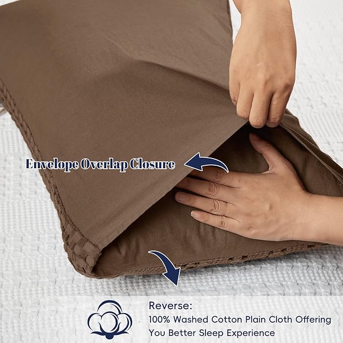 PHF 100% Cotton Waffle Pillow Shams King Size, 2 Pack 20" x 36" Soft Skin-Friendly Pillowcases, No Filling, Aesthetic Woven and Breathable Waffle Weave Pillow Case Covers for Bed, Chocolate
