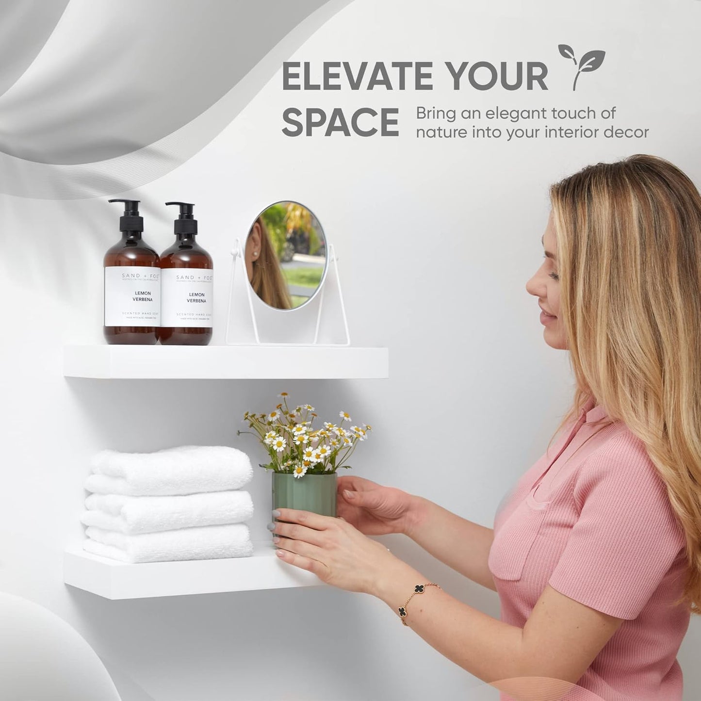 Homeforia White Floating Shelf 18 inch, High End Solid Real Wood 18inch Bathroom Floating Shelves for Wall Mounted, White Wooden 18in Floating Shelves, Heavy Duty Bracket, 18 X 6.5 X 1.75 in, Set of 2