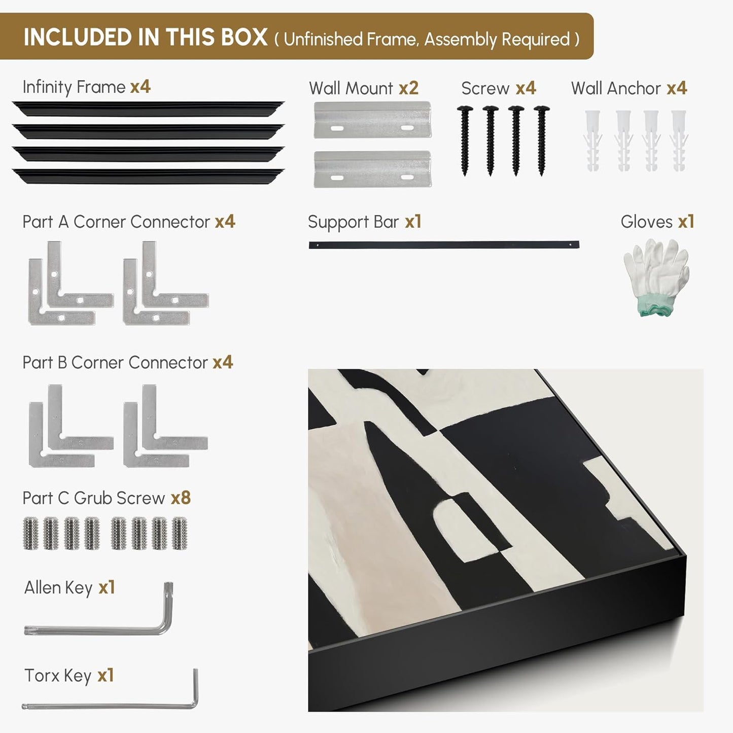 SIGNWIN 24"x46" Extra Large Framed Wall Art Black and White Abstract Geometric Design, Minimalist Modern Print for Home Living Room Bedroom Decor (Frame Assembly Required)