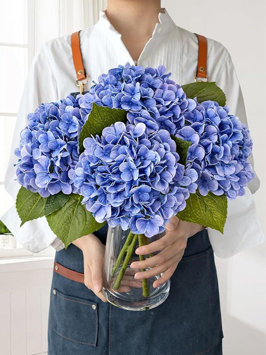 JINWOE Hydrangea Artificial Flowers, Lifelike Latex Silk Real Touch Faux Hydrangea Flowers, Artificial Hydrangeas Bouquet for Wedding Centerpieces Tables Party Home (Royal Blue)