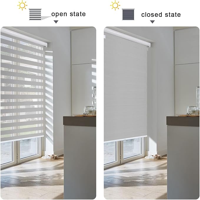 AOSKY Zebra Blinds for Windows Cordless Roller Shades for Home Free-Stop Windows Shades Dual Layer Light Control for Day and Night Easy to Install (48" W X 72" H, Grey)