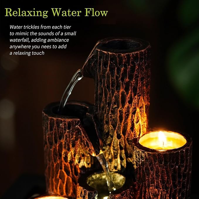 Small Indoor Relaxation Tabletop Fountain, Zen Meditation Waterfall Feature with Color LED Light & Natural Rocks, 4 Level Desk Waterfall for Home Office Bedroom Living Room Decoration (Style 4)