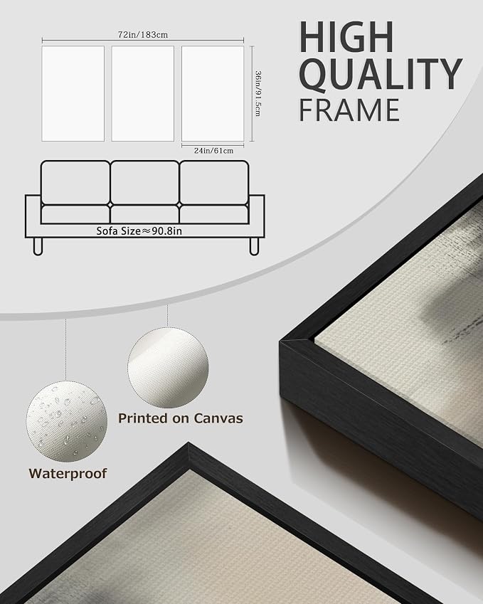 PHOPAGO Black Gray Abstract Landscape Framed Wall Art Huge 24x36in Brown Tan Neutral Wall Decor Minimalist Modern Illustrations Prints Bedroom Home Decor - Black Framed