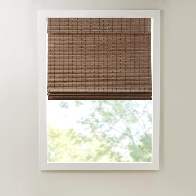 Madison Park Eastfield 100% Bamboo Cordless Roman Shades-Woven Wooden Privacy Panel, Light Filtering Easy Installation Window Blind Treatment, Bedroom, Living Room Decor, 33" W x 64" L, Teak