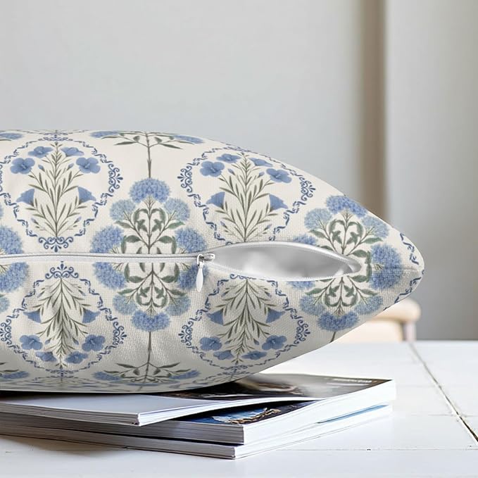 Floral Pillow Covers Spring Summer Farmhouse Throw Pillow Covers 16x16 Set of 2 Vintage Blue Green Boho Flower Pillow Cases Rustic Hydrangea Cushion Case for Home Couch Decor
