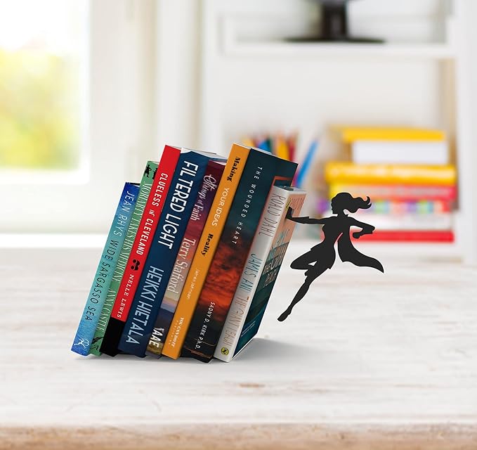 Stylish Metal Bookend in Black - Book Holder for Any Angle, Shelf, Desk, Desk - Decorative Book Organiser Book Holder - The Coolest Gift Idea (Supergal)