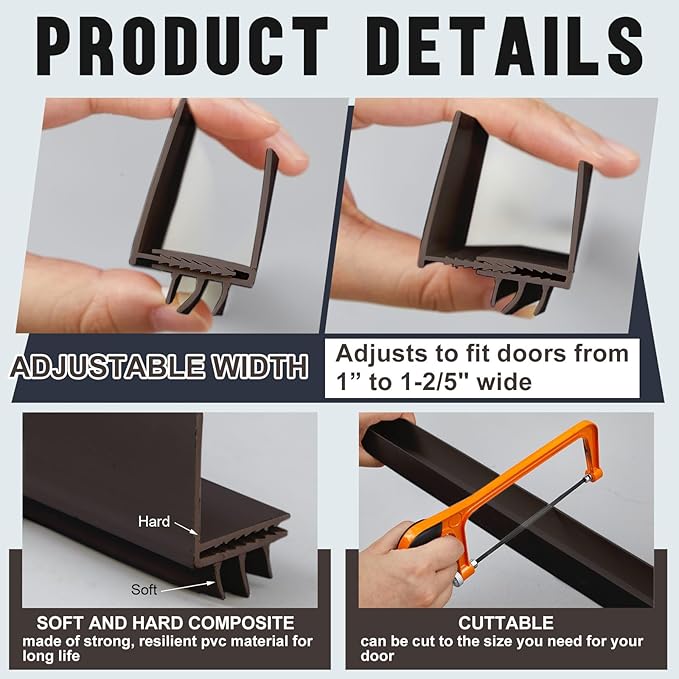 Pickmesh 4 Pcs 36 Inch Adjustable Storm Door Bottom Sweep for Door Seal 1 to 1-2/5In Replacement Parts Under Draft Stopper Weather Stripping Threshold Seal (Brown)
