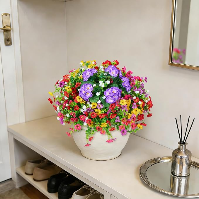 Hrobek Artificial Flowers for Outdoors Faux Plants Outside Indoor,Realistic UV Resistant Silk Fake Geranium Daisy for Home Patio Garden Back Yard Front Porch Decor Spring Summer(12 Bunches)