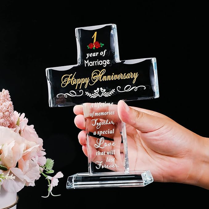 YWHL 1st Wedding Anniversary Cross, 1 Year for Couple, Cross Decoration for One Year of Marriage