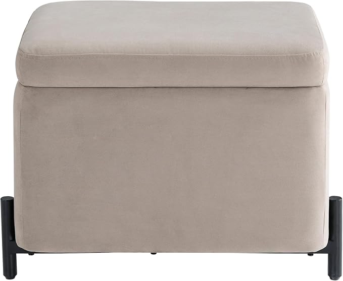 Studio Living® Connor 24" Small Storage Ottoman, Modern Boho, Matte Black Metal Legs, Velvet Fabric, Taupe