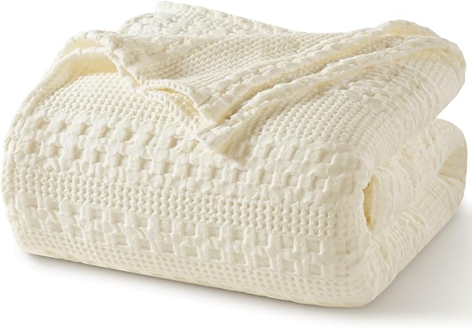 PHF 100% Cotton Waffle Blanket King Size for Bed, Lightweight Breathable and Soft for Summer, Luxury Aesthetic Waffle Weave Blanket for Home Decor & Gifts for Women, 108"x90", Cannoli Cream