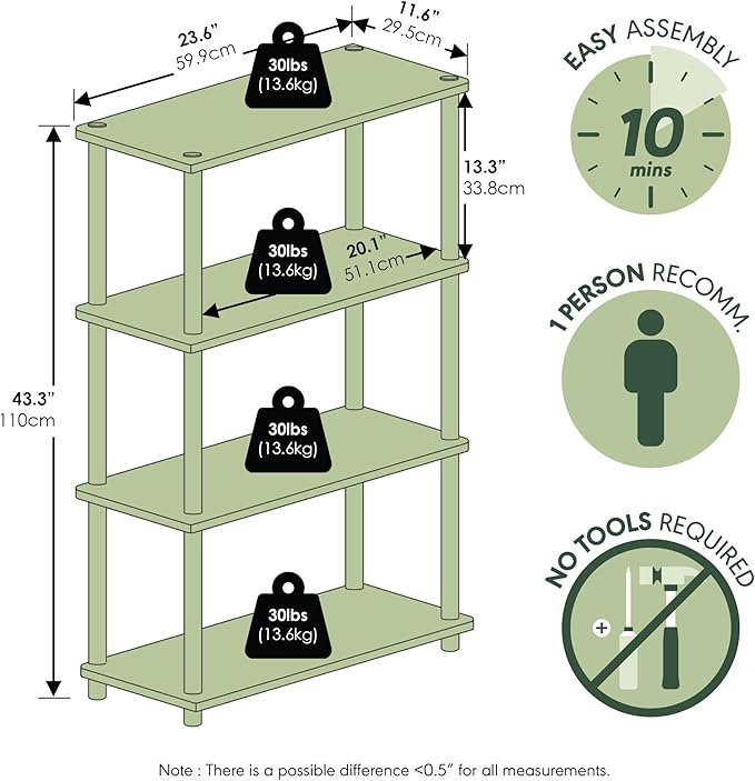 Furinno Turn-N-Tube 4-Tier Multipurpose Shelf Display Rack, Round Tubes, Dark Cherry/Black