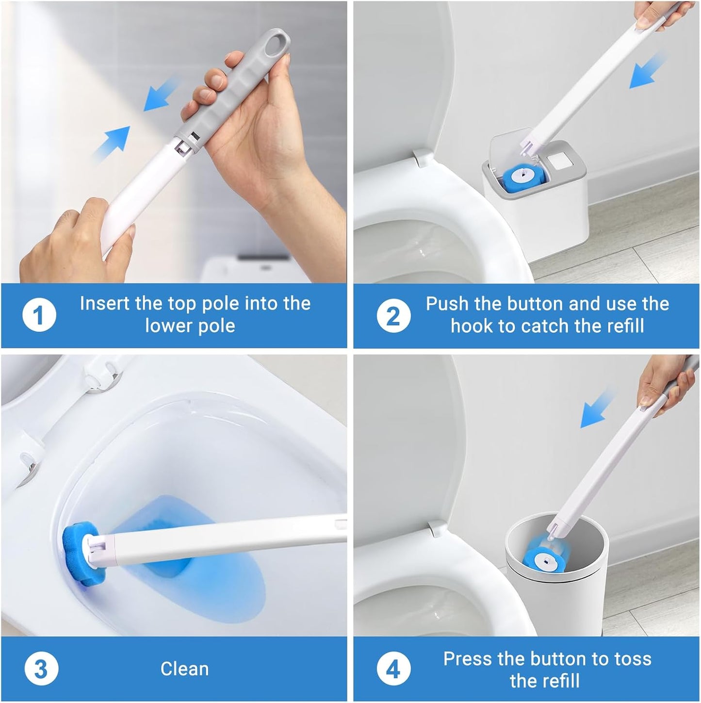 Disposable Toilet Brush with Holder, Disposable Toilet Cleaning System with 36 Refills, Toilet Wand Kit for Bathroom Toilet Cleaning (Disposable Toilet Brush)