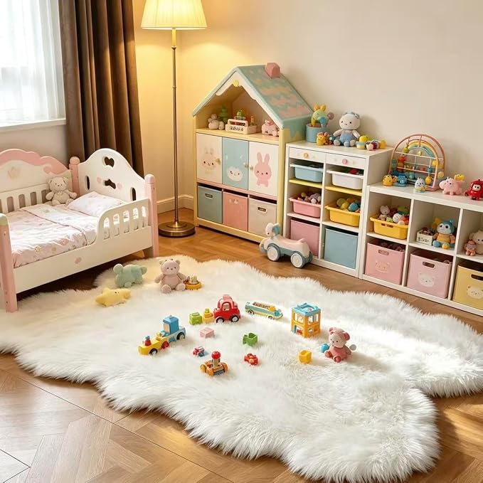 Faux Fur Rug White Fluffy Sheepskin Area Rug,Ultra Soft Shaggy Plush Rug Bedroom Living Room Sofa Floor Kids Room Bedside（4 x 6 ft Sheepskin）