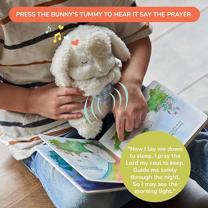 Tickle & Main Everybunny Prays Bunny Stuffed Animal & Musical Toy - Blue, 7 in Plush & Illustrated Book, Recites Now I Lay Me Down to Sleep - Baptism Gifts for Boys - Christening Gifts for Boys