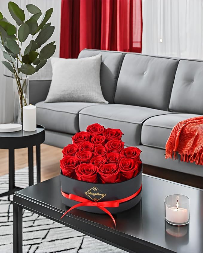 Changshunqi 16 Flowers Forever Preserved Roses in Heart Box, Preserved Flowers for Delivery Birthday Gifts Women Anniversary Forever Flowers for Mothers Gift Real Rose Forever Gifts for Women Mom Wife