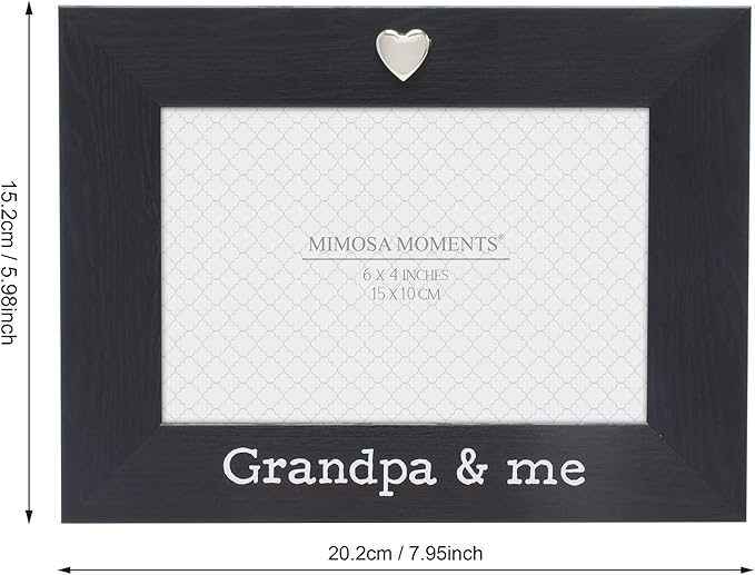 MIMOSA MOMENTS Silver Heart Black Picture Frame for 4x6 photo (Grandpa & me)