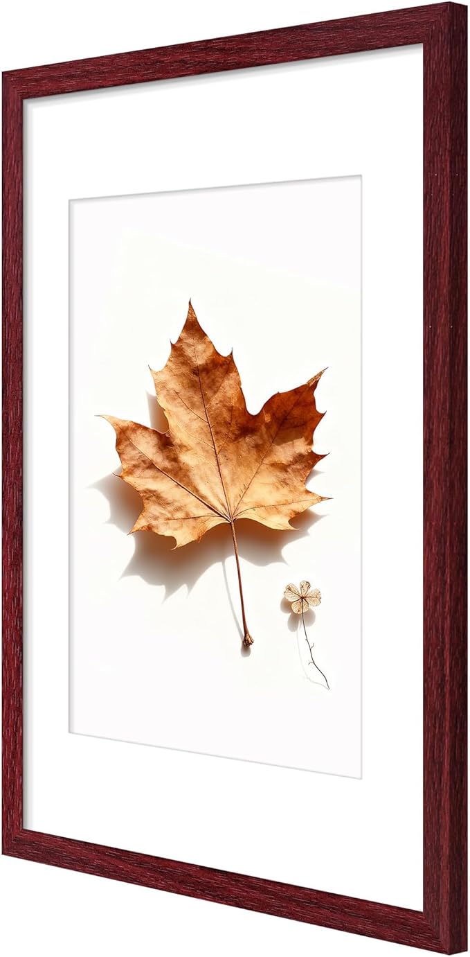 Picrit 12x16 Picture Frame Set of 12, Display 8.5x11 with Mat or 12x16 without Mat, Photo Frames for Wall Mounting Display, Dark Red Wood