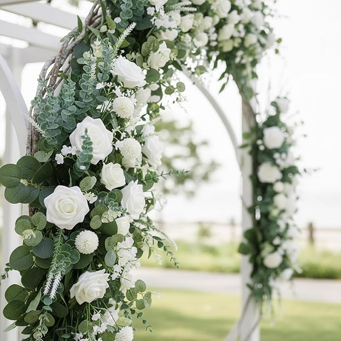 Mixed Eucalyptus Leaves Stems Bulk Artificial Silver Dollar Leaves Picks Dried Eucalyptus Bundle Faux Spray for Wedding Vase Bouquet Decor (240, Green)