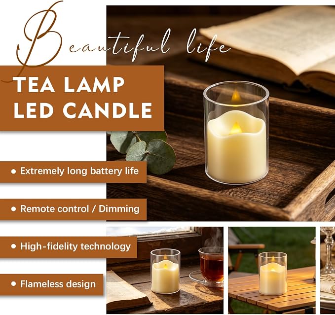 fclayvts 24 Pack Flameless LED Candles with Clear Glass Holder, Battery Operated Real Wax Tea Lights with Remote & Timer, Flickering Warm Light Fireless Votive Candles for Home Wedding Holiday Decor