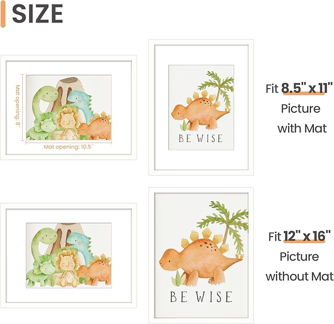 upsimples 12x16 Picture Frame, Display Pictures 8.5x11 with Mat or 12x16 Without Mat, Wall Hanging Photo Frame, White, 1 Pack