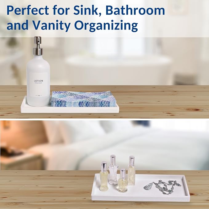 Spacewiser Countertop and Vanity Tray - 11.7" Silicone Bathroom Counter Tray, Dish Soap Trays for Kitchen Counter, Bathroom Counter Organizer Accessories Caddy, Shower Trays Makeup Mat Oil, White