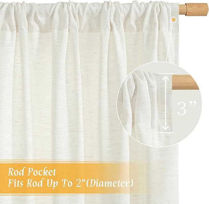 LAMIT Cream Linen Curtains 54 Inch Length 2 Panels, Light Filtering Faux Linen Textured Panels Rod Pocket Neutral Privacy Drapes for Window/Loft Room/Bedroom, 42 x 54 Inch